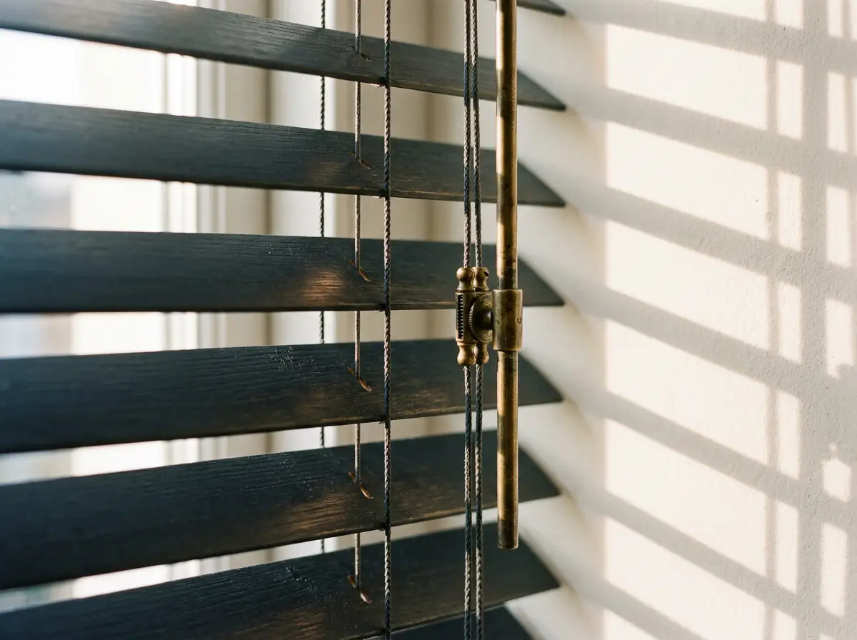 Close-up detail of premium blind fabric and hardware finish, Val de Vie estate style