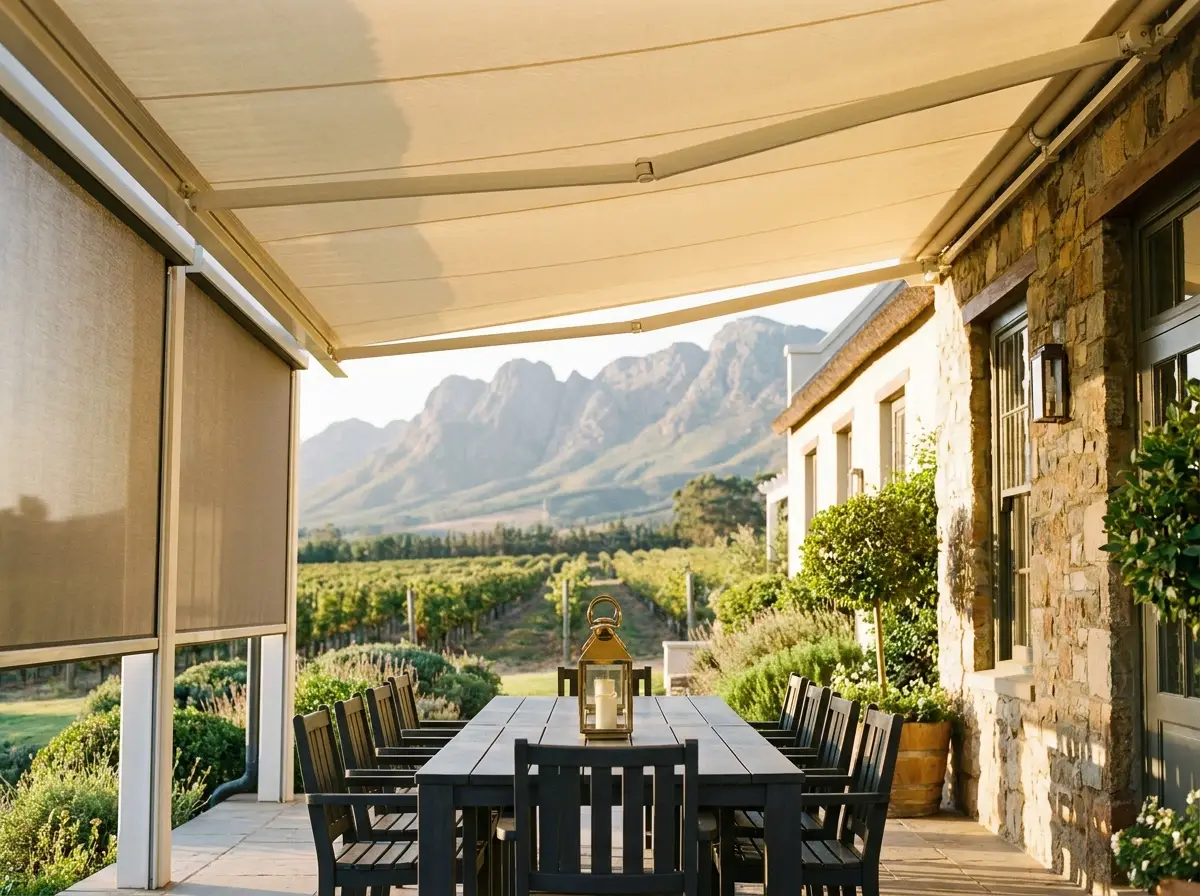 Main bedroom in a Val de Vie & Pearl Valley residence with elegant day-night blinds
